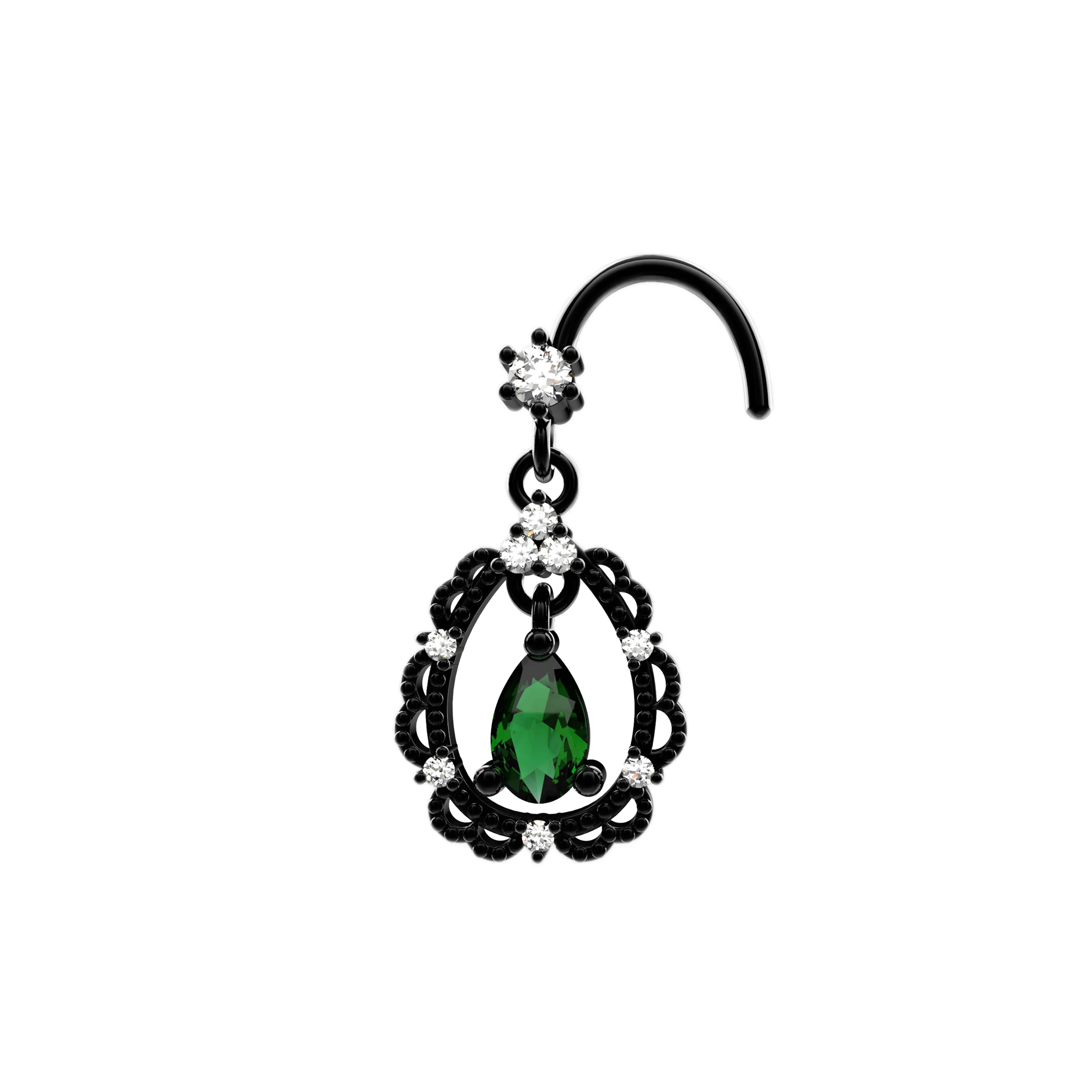 Emerald Stone Dangle Gold Nose Rings – 14K Nose Piercing Jewelry for Women