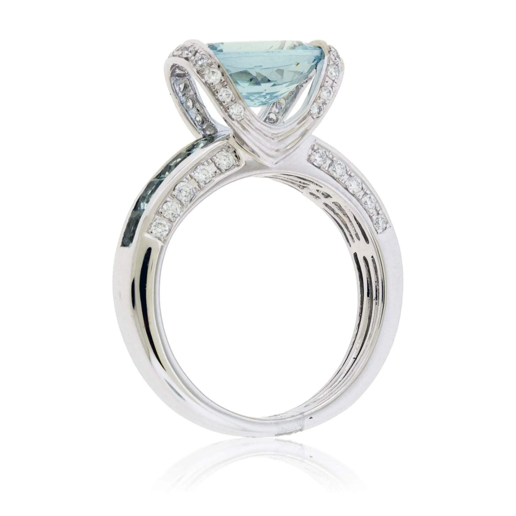 Fancy Cut Oval Aquamarine with Diamond Accented Ring