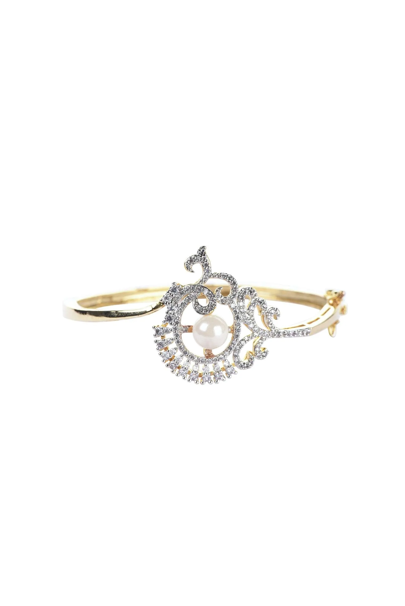 Gold Finish Openable Bracelet In Mix Metal With Faux Diamonds