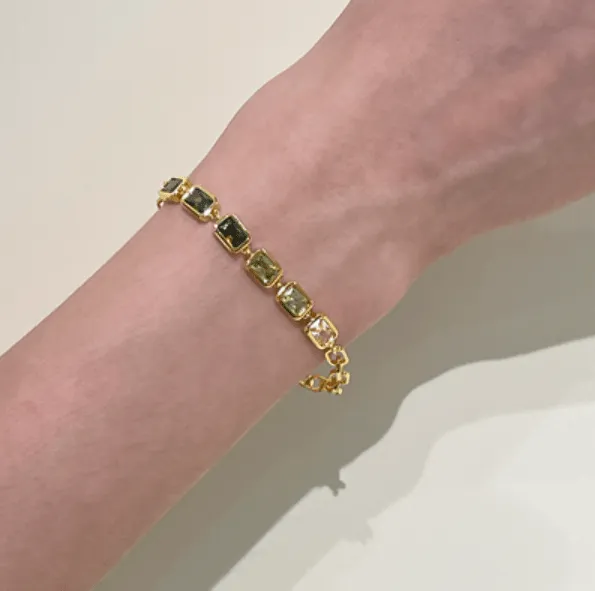 Gradient Gemstone Vintage Bracelet - Green Zircon, 18k Gold Plated