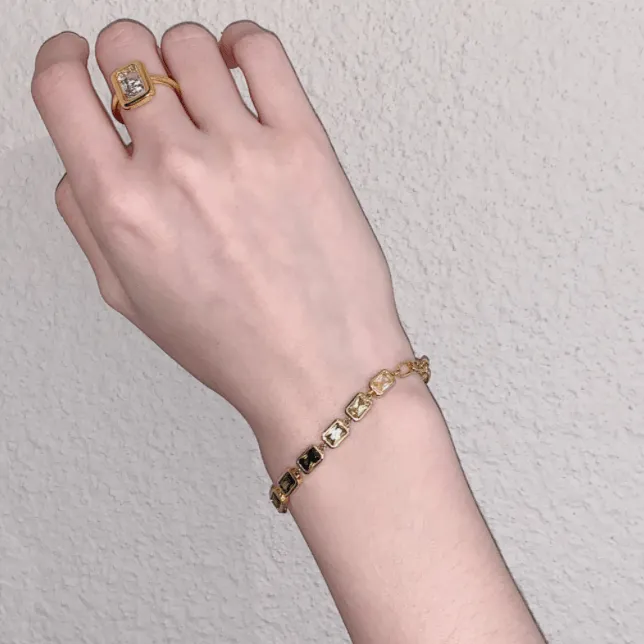 Gradient Gemstone Vintage Bracelet - Green Zircon, 18k Gold Plated