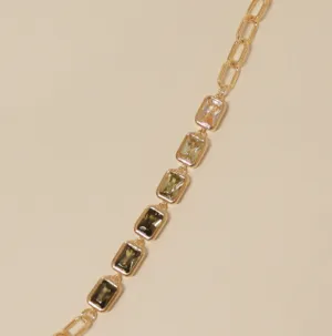 Gradient Gemstone Vintage Bracelet - Green Zircon, 18k Gold Plated