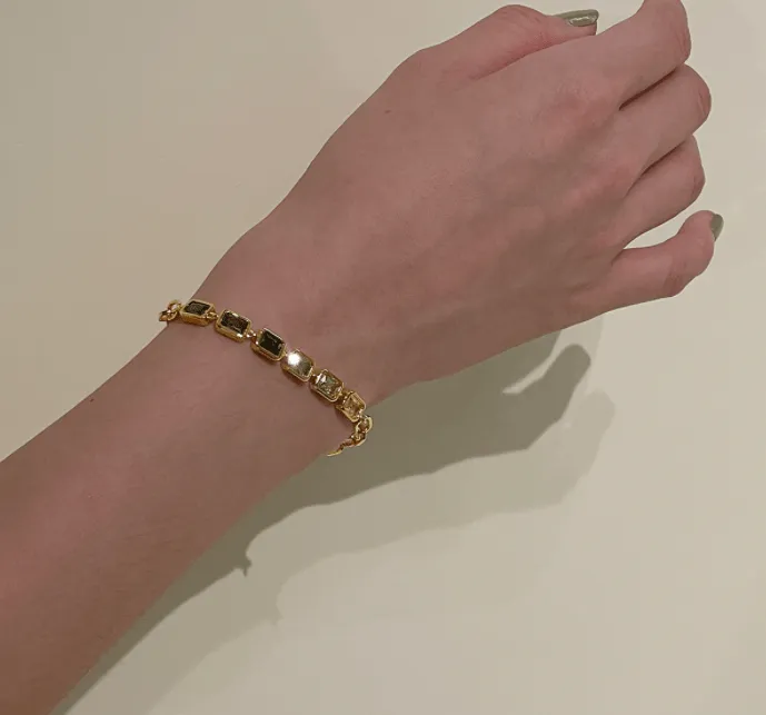 Gradient Gemstone Vintage Bracelet - Green Zircon, 18k Gold Plated