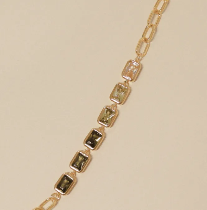 Gradient Gemstone Vintage Bracelet - Green Zircon, 18k Gold Plated