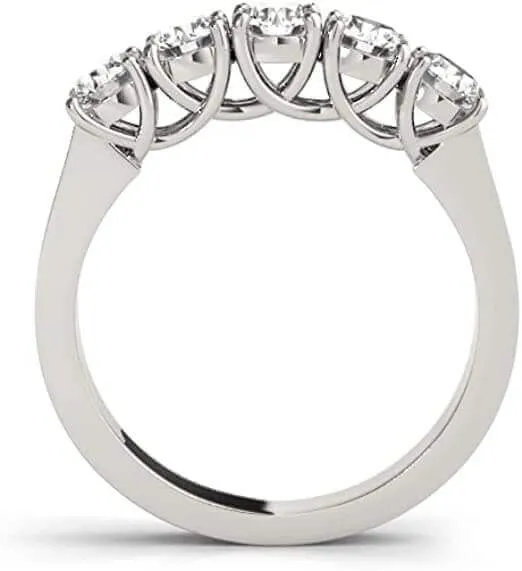 JewelMore 1 Carat (ctw) Certified 14K Platinum Round Diamond Ladies 5 Five Stone Wedding Anniversary Stackable Ring Band