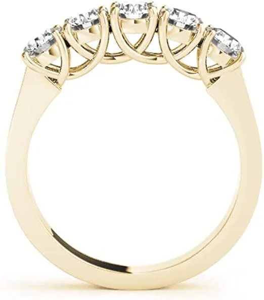 JewelMore 1 Carat (ctw) Certified 14K Platinum Round Diamond Ladies 5 Five Stone Wedding Anniversary Stackable Ring Band