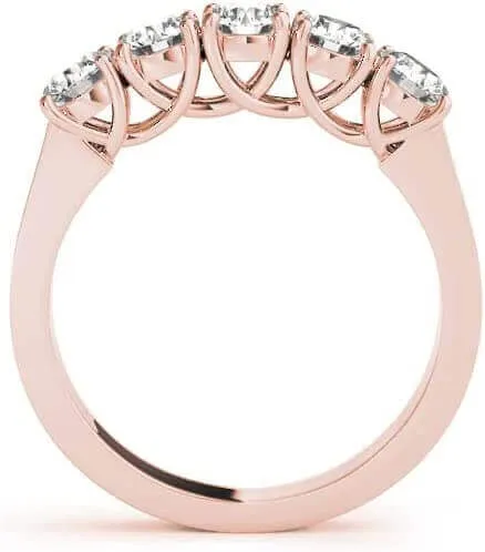 JewelMore 1 Carat (ctw) Certified 14K Platinum Round Diamond Ladies 5 Five Stone Wedding Anniversary Stackable Ring Band