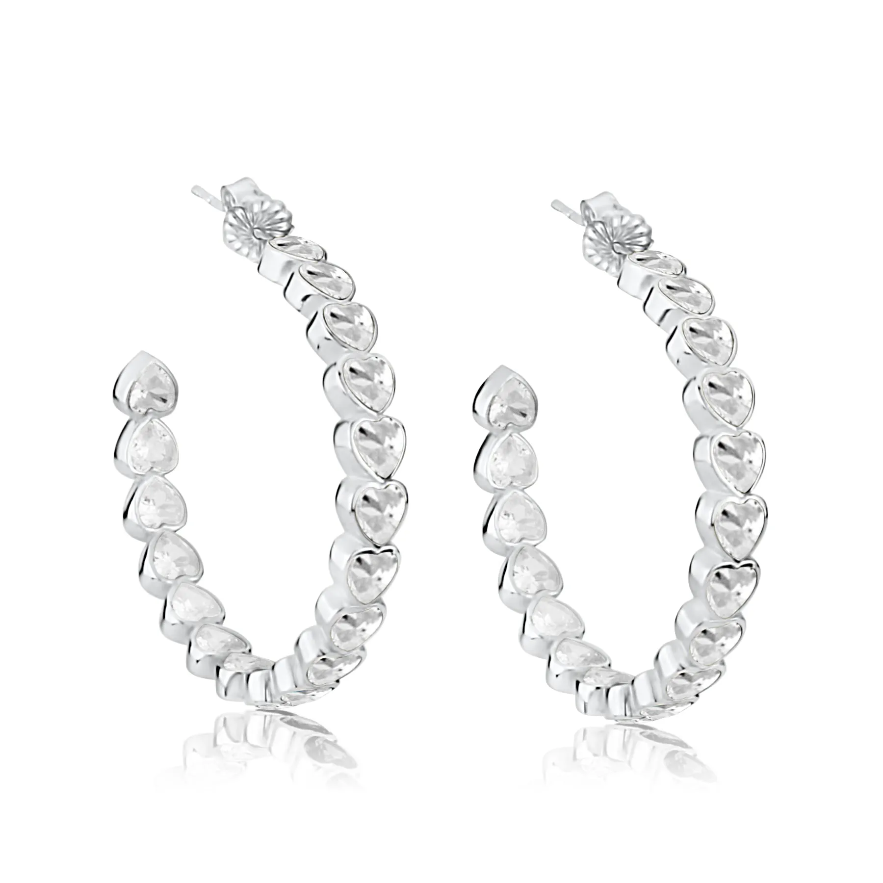 Large Bezel Set Heart Hoops