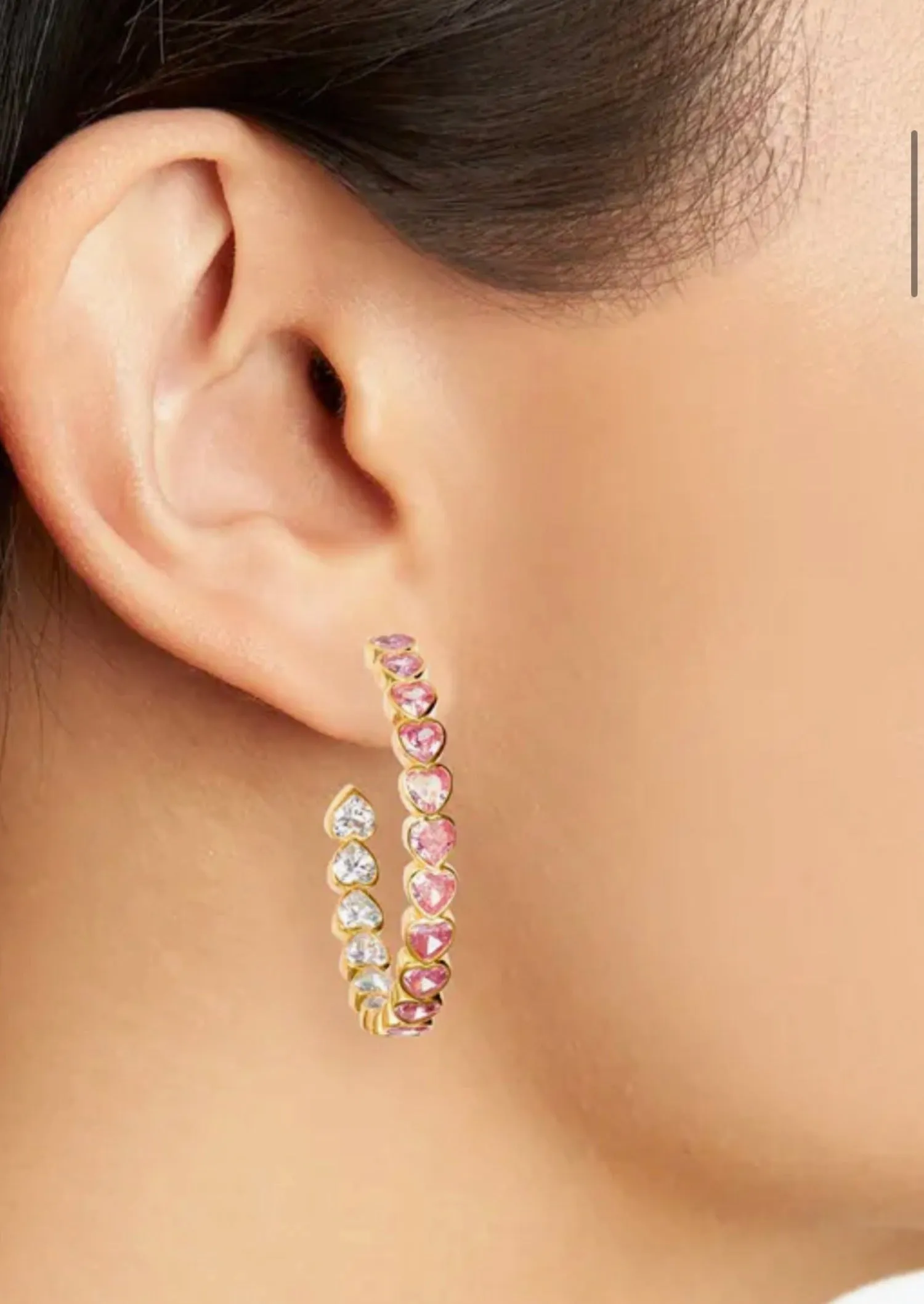 Large Bezel Set Heart Hoops