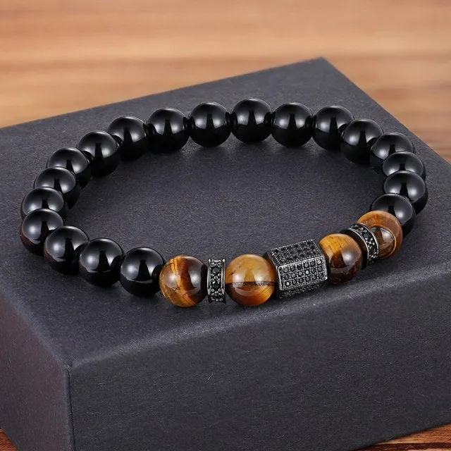 Matte Tiger Eye Cubic Zircon Beads Bracelet
