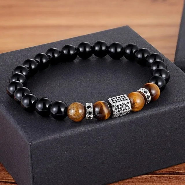 Matte Tiger Eye Cubic Zircon Beads Bracelet