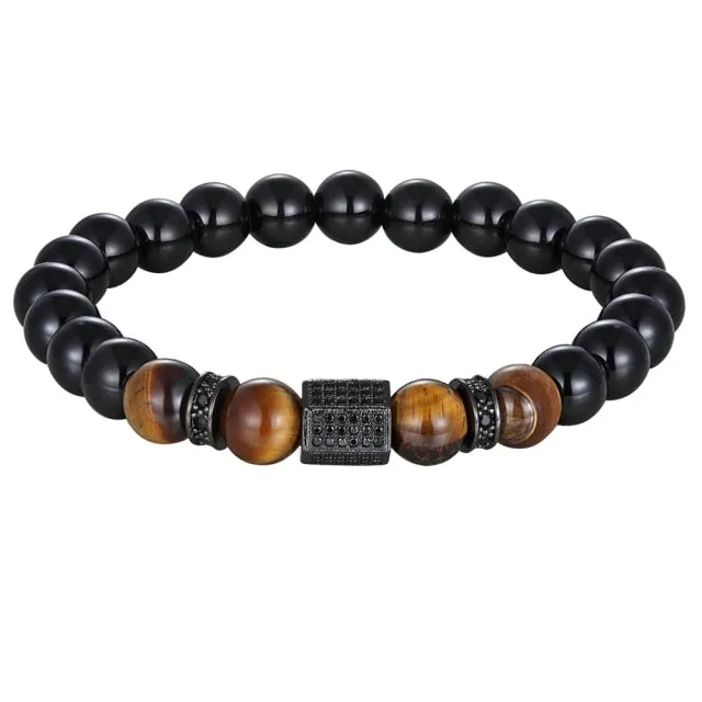 Matte Tiger Eye Cubic Zircon Beads Bracelet