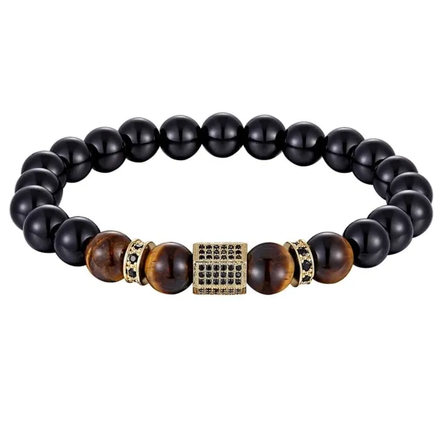 Matte Tiger Eye Cubic Zircon Beads Bracelet