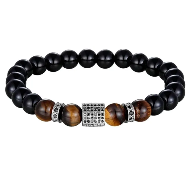 Matte Tiger Eye Cubic Zircon Beads Bracelet