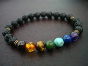 Men's Lava Rock Seven Chakra Mala Bracelet