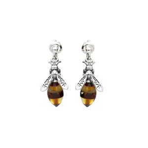 MILENA Earrings Silver and Baltic Amber Bees