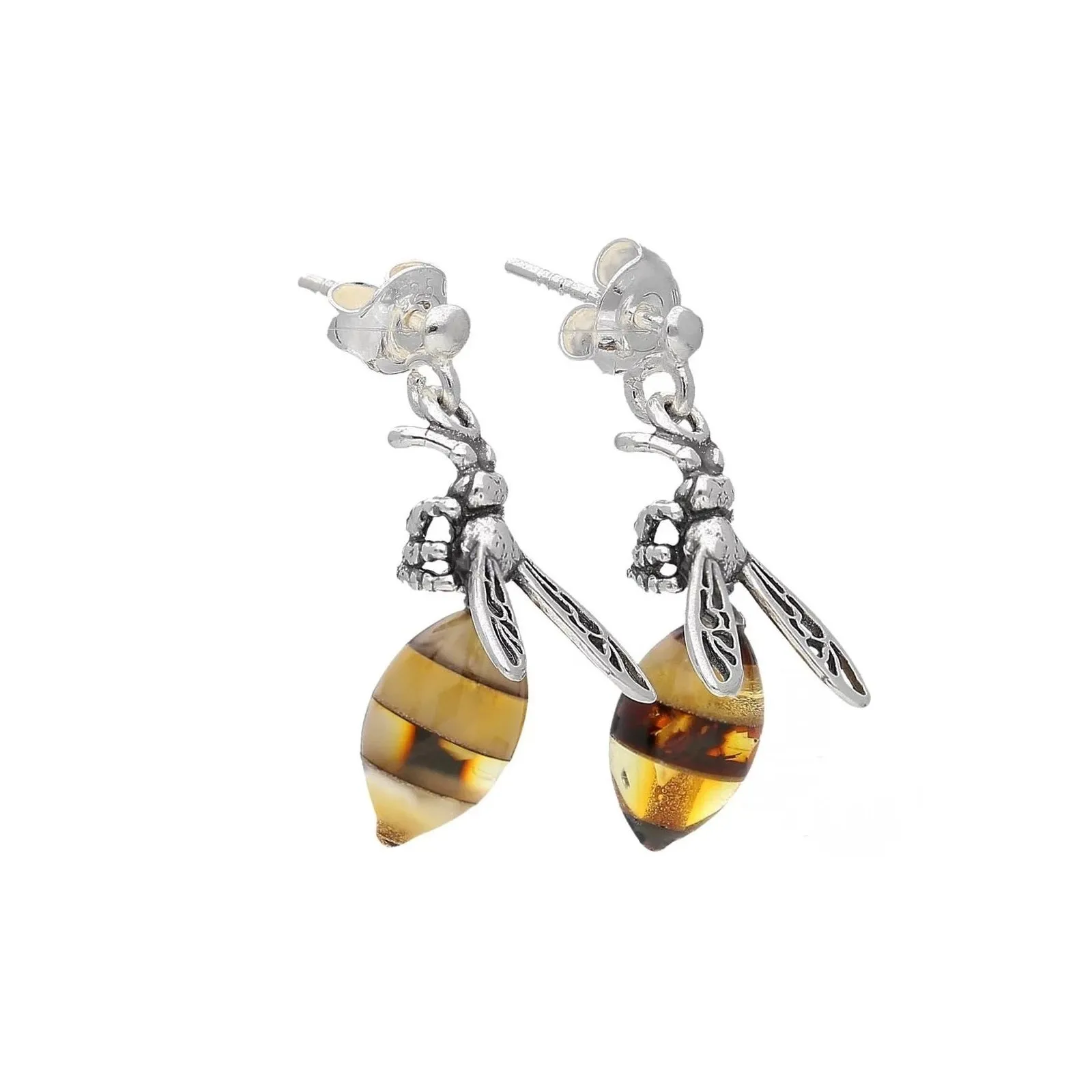 MILENA Earrings Silver and Baltic Amber Bees