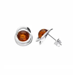 MILENA Earrings Silver and Baltic Amber Elegant Rounds