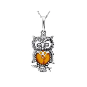 MILENA necklace Silver and Amber Owl Small