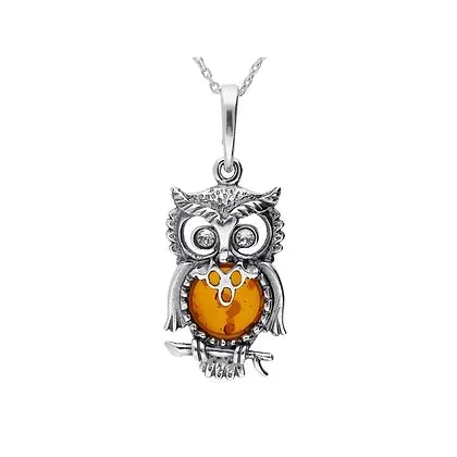 MILENA necklace Silver and Amber Owl Small