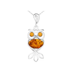 MILENA necklace Silver and Amber Simple Owl