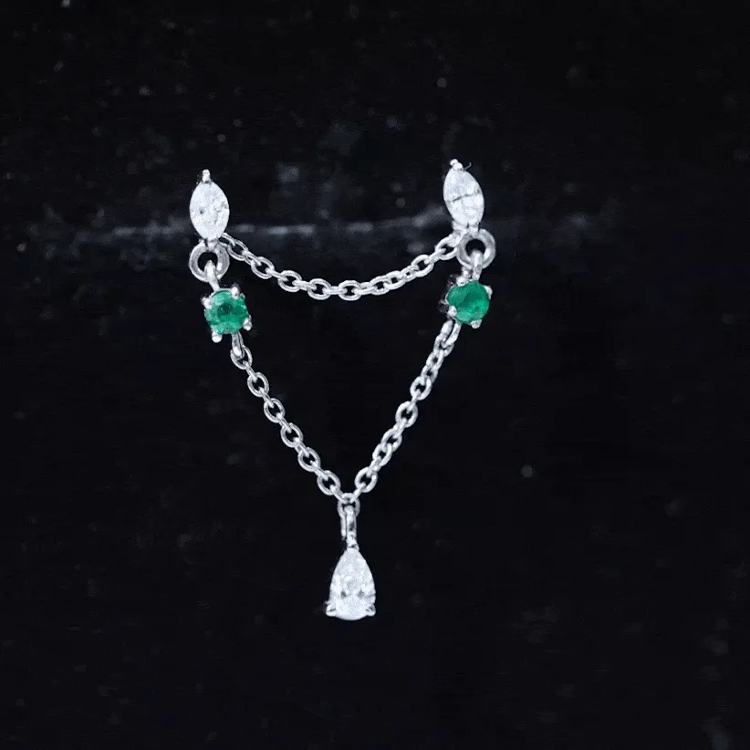 Moissanite Double Piercing Earring with Created Emerald