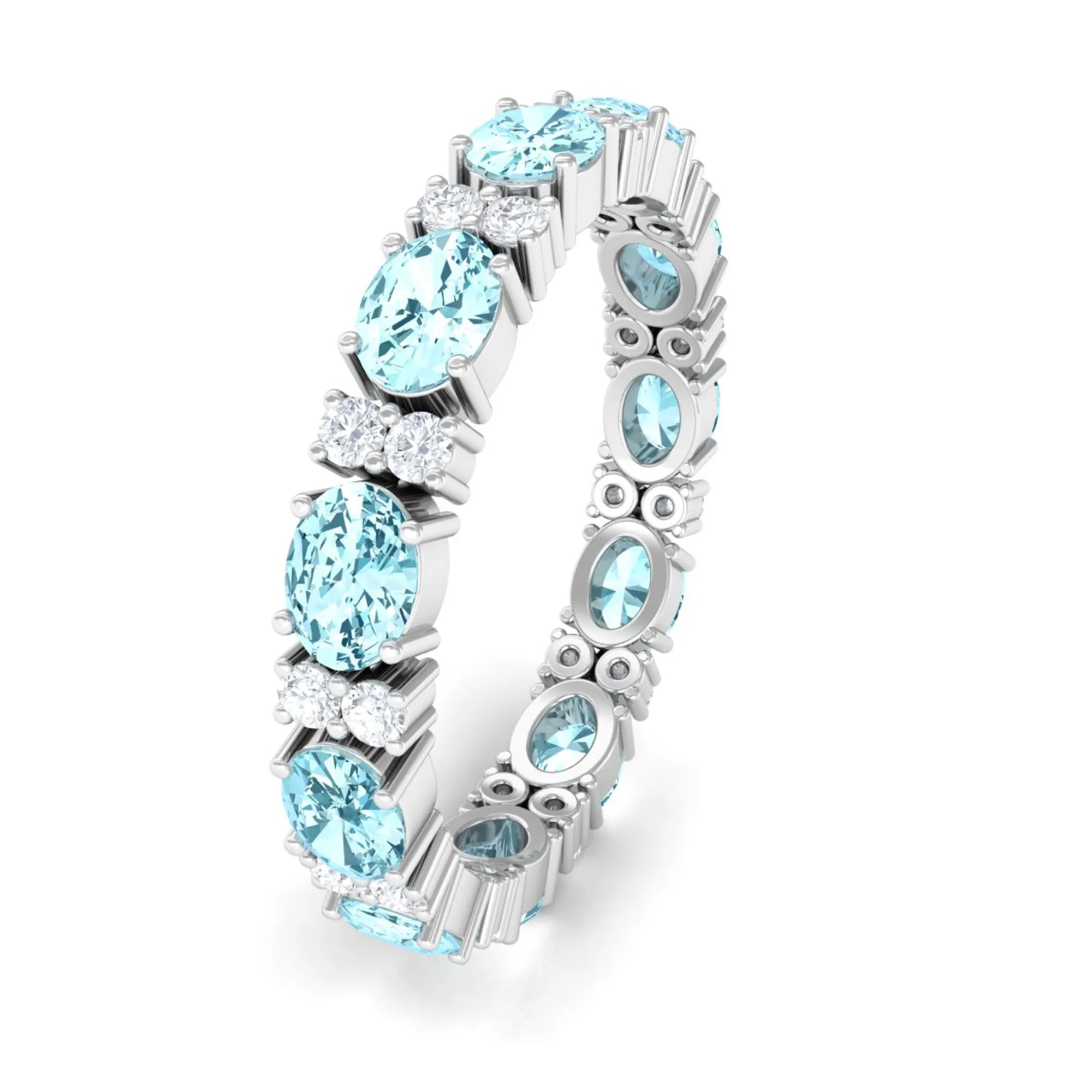 Oval Aquamarine and Diamond Eternity Band Ring