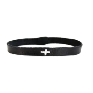 Pave Diamond Cross Leather Bracelet