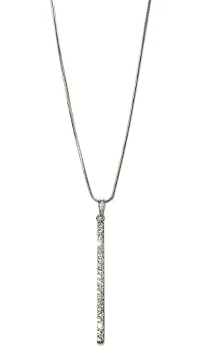 Rhinestone Encrusted Vertical Bar Drop Necklace Silver