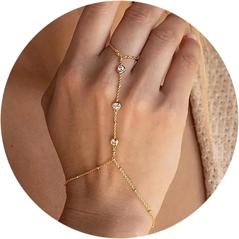 Rhinestone Ring Bracelet Hand Chain – Adjustable, Stylish Jewelry for Women & Girls