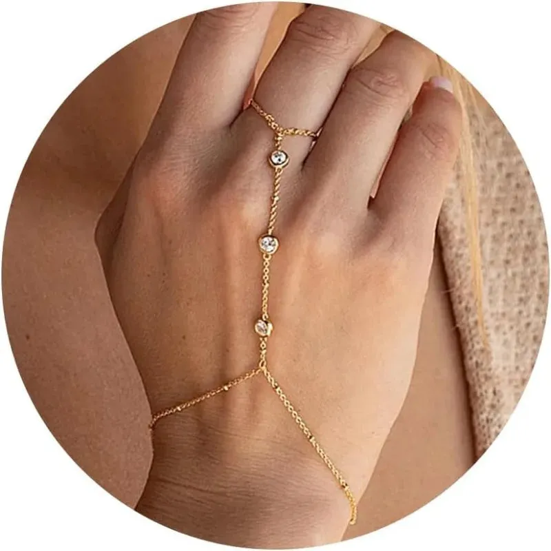 Rhinestone Ring Bracelet Hand Chain – Adjustable, Stylish Jewelry for Women & Girls