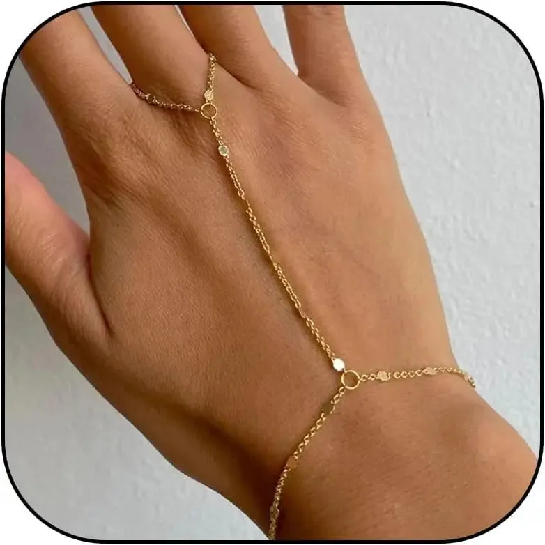 Rhinestone Ring Bracelet Hand Chain – Adjustable, Stylish Jewelry for Women & Girls