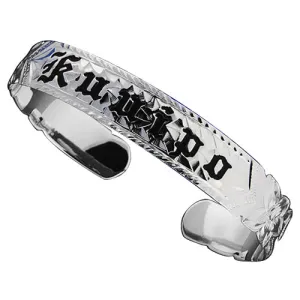 Sterling Silver Hawaiian Scroll Black Enamel KUUIPO (Sweetheart) Cut Out Edge Cuff Bangle