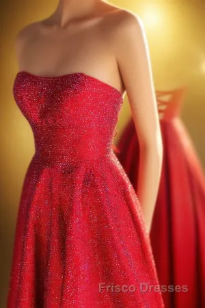 Strapless Red A-line Stunning Long Prom Gown