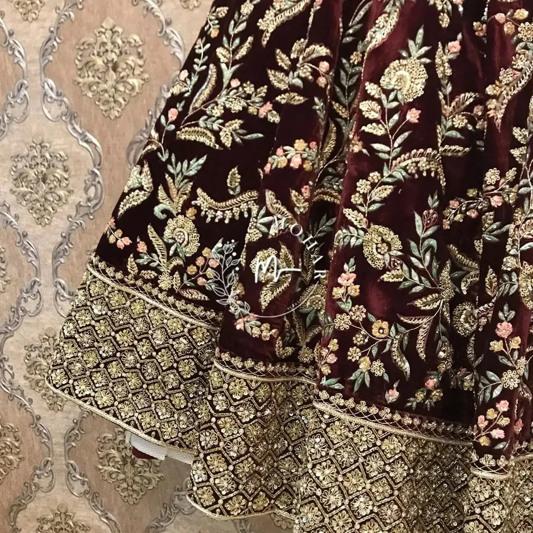 Stunning Maroon lehenga choli with sequence and Zardozi work
