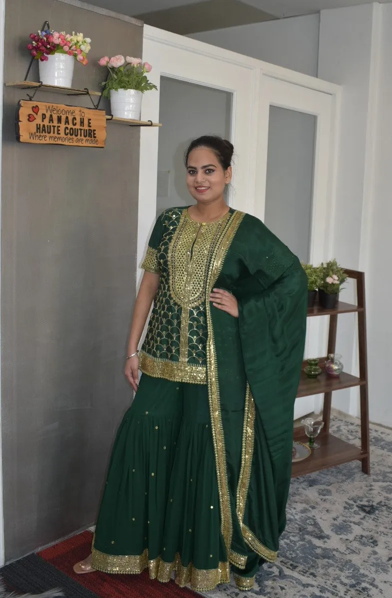 Stunning Party Wear Forest Green color Sharara Set