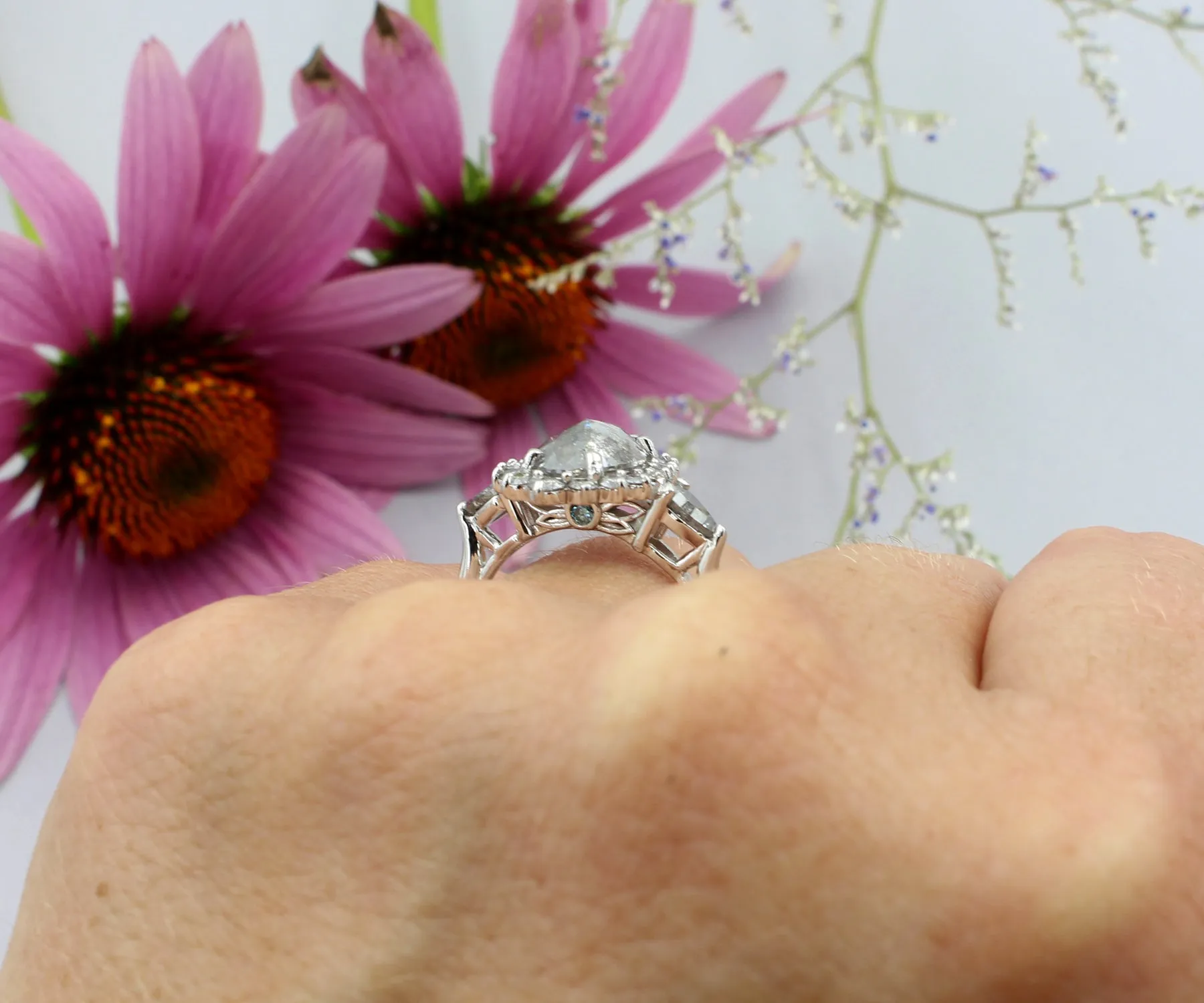Stunning Pepper Pear Diamond Halo Engagement Ring