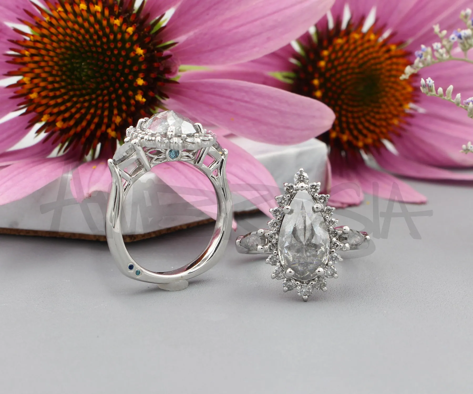 Stunning Pepper Pear Diamond Halo Engagement Ring