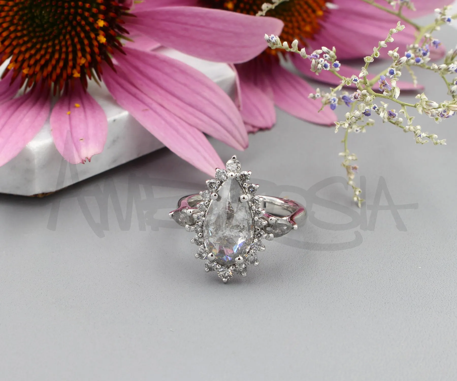 Stunning Pepper Pear Diamond Halo Engagement Ring