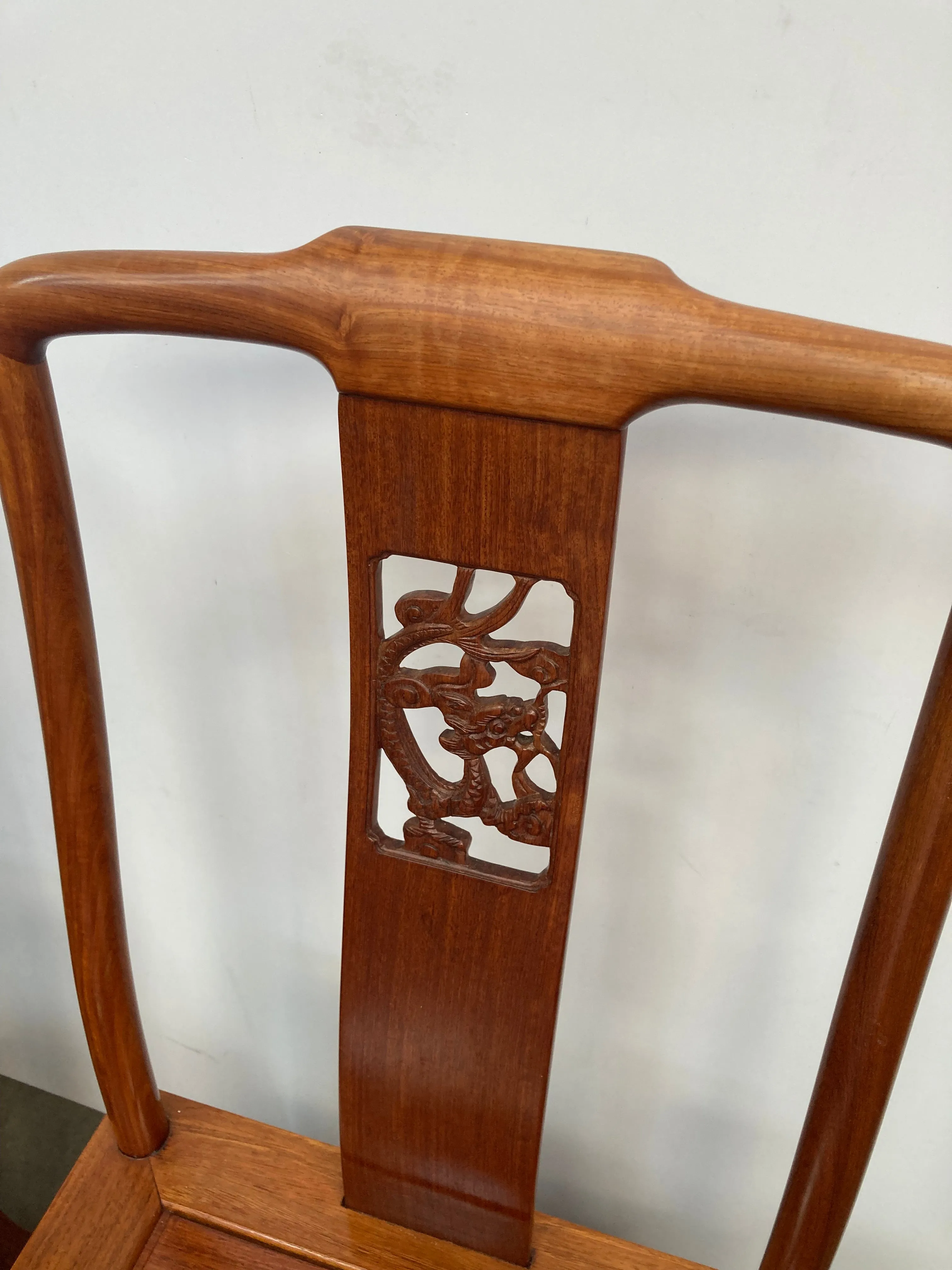 Stunning set of 8 Chinese rosewood dragon design dining chairs