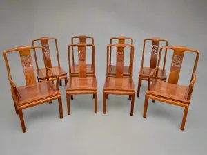 Stunning set of 8 Chinese rosewood dragon design dining chairs