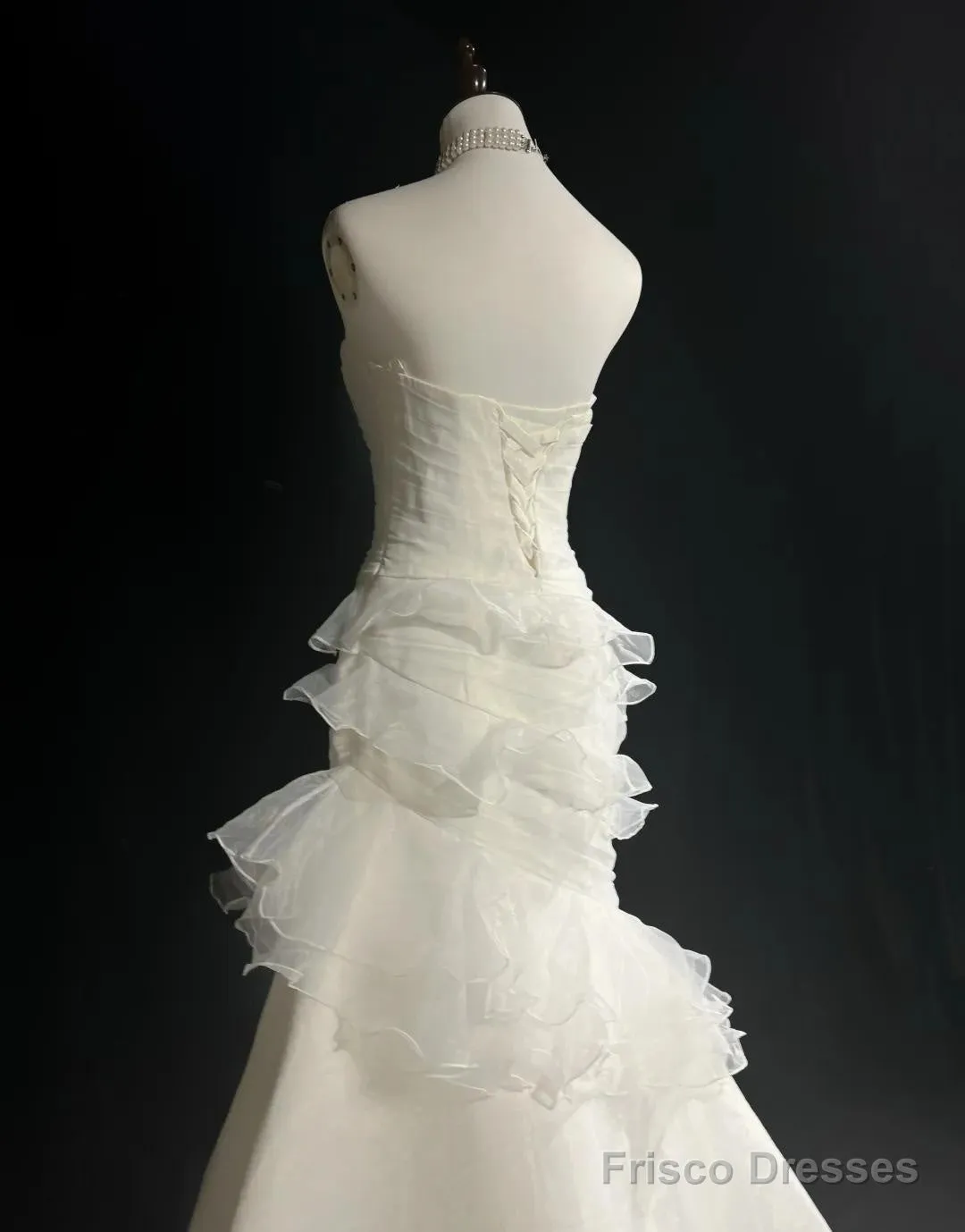 Stunning White Strapless Mermaid Organza Long Prom Dress Simple Wedding Dress