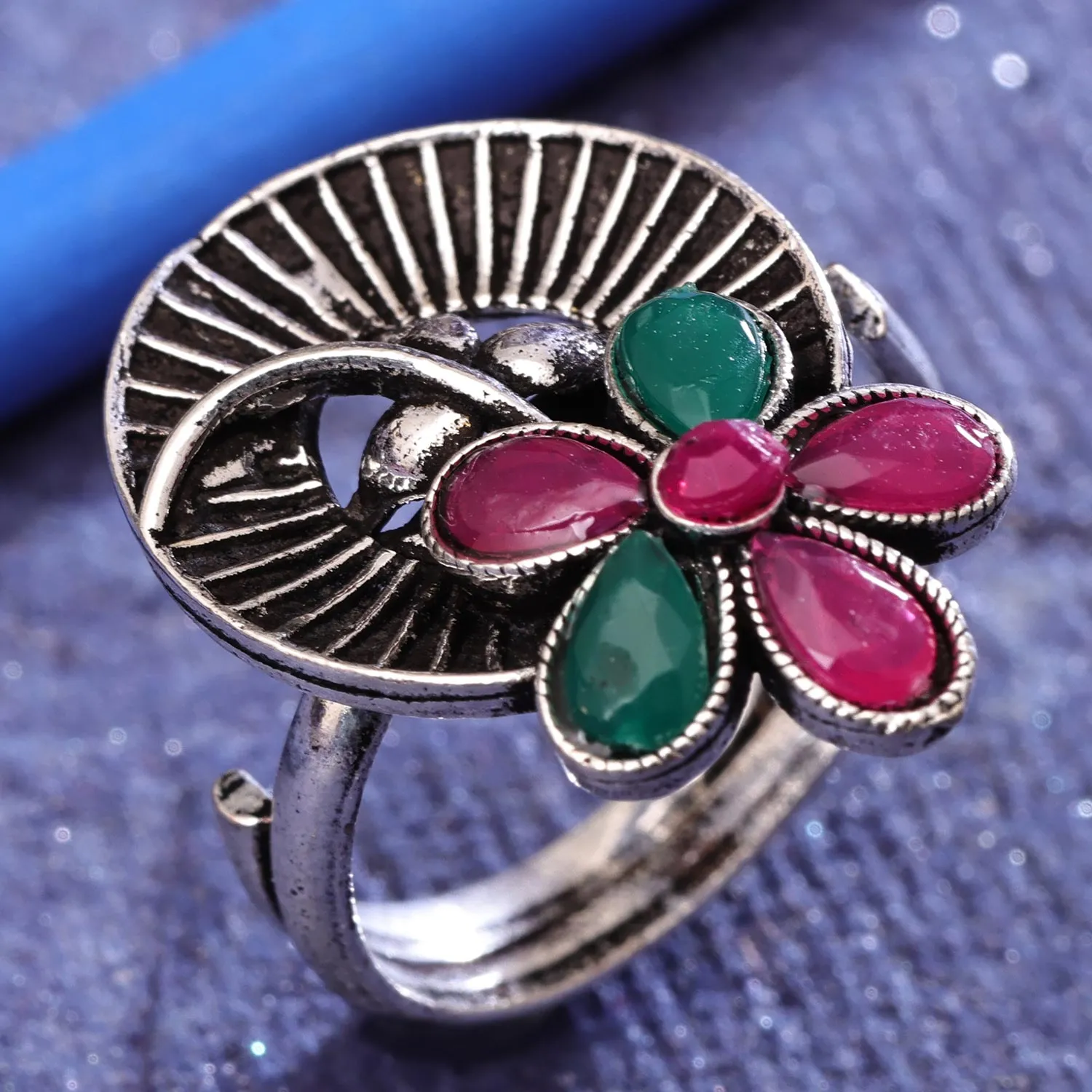 Sukkhi Stunning Silver Oxidised Pearl Ring for Women