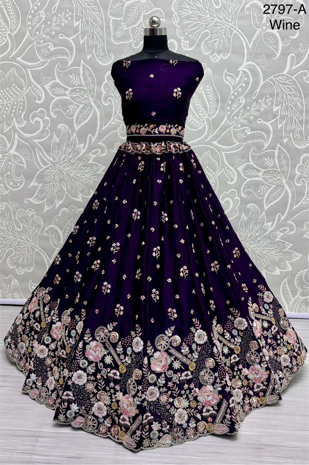 Wine Bridal Silk Lehenga with Stunning Embroidery and Stone Work